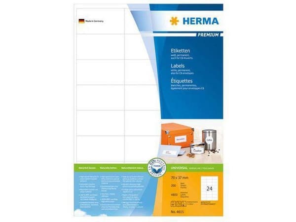 Herma Prem. Etiketter vita 70x37 200 ark DIN A4 4800 st 4615