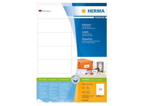 Herma Prem. Etiketter 105x42,3 200 ark DIN A4 2800 stk 4625