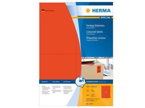 herma cl. etiket. rød 105X148 100 ark DIN A4 400 stk 4397
