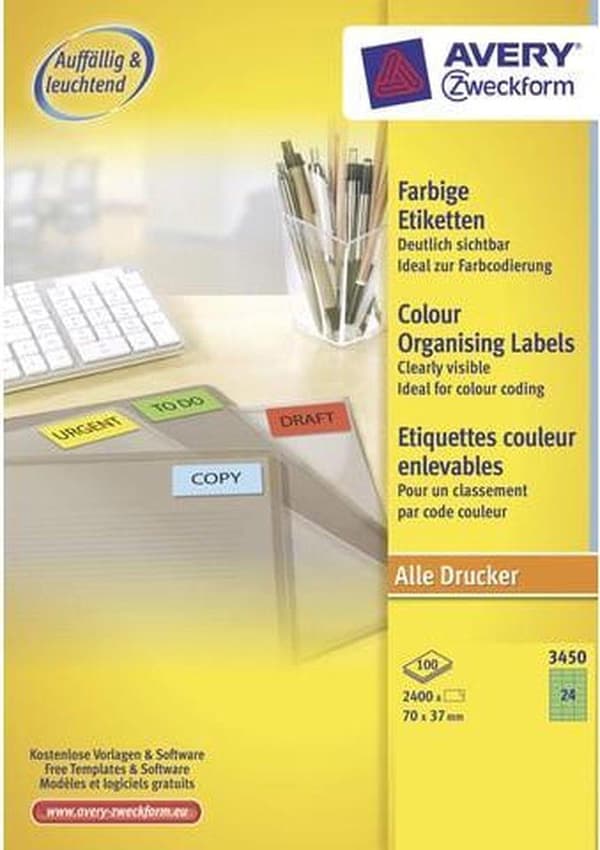 Avery Farvede universaletiketter format 70 x 37 mm (bxh) 2.400 stykker grøn