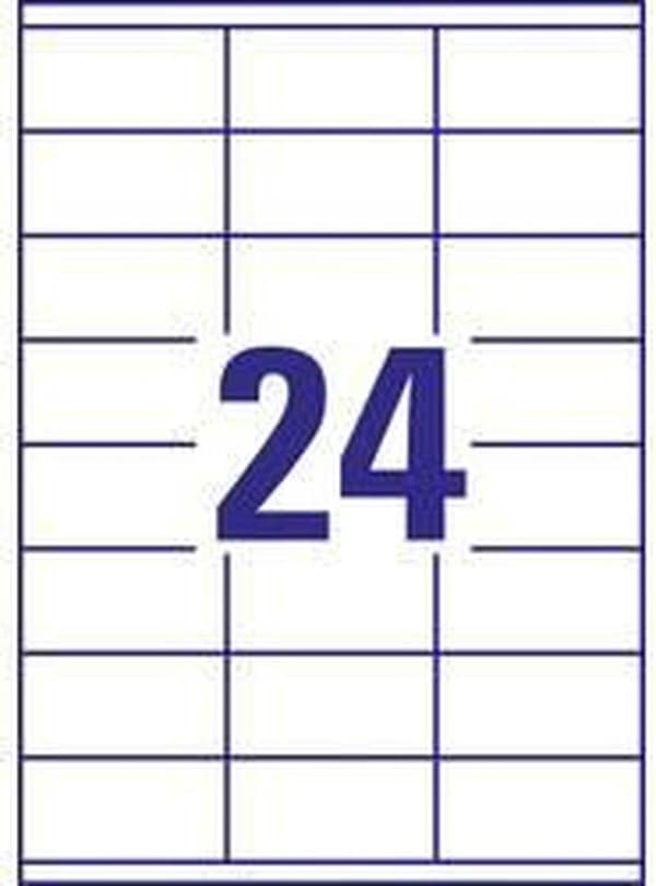 Avery hvide etiketter QuickPeel format 70 x 35 mm (bxh) 2.400 stykker 24 pr. ark æske med 100 ark