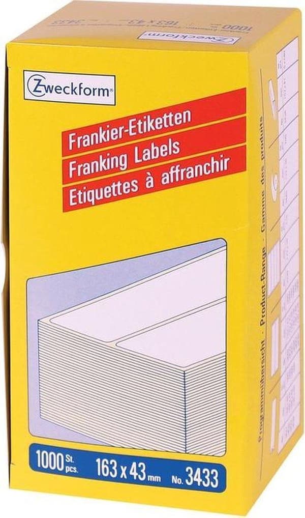 frankeeraustarra Zweckform valkoinen 163x43mm 2 tarraa per arkki 500 arkkia