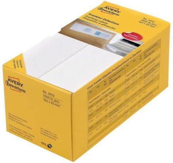 frankeeraustarra Zweckform valkoinen 163x43mm 2 tarraa per arkki 500 arkkia