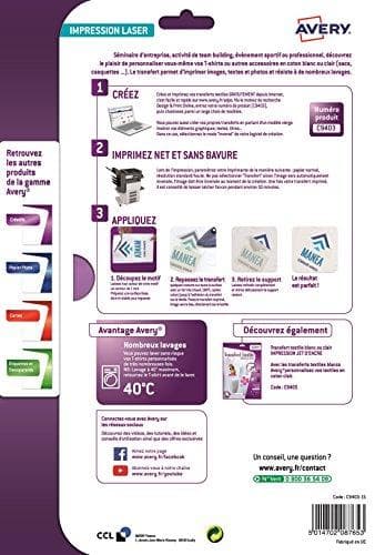 AVERY T-shirt transferfilm, DIN A4, hvid til lyse tekstiler, til laserprintere - 1 stk (C9403-15)