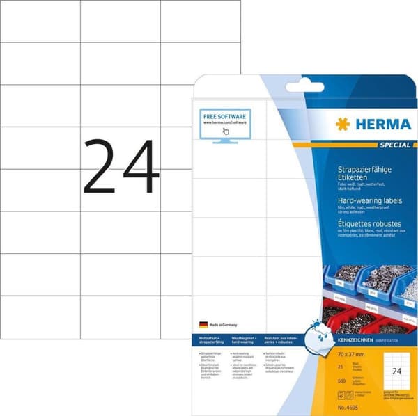 Herma folieetiketter 70X37 25 ark DIN A4 600 stk 4695