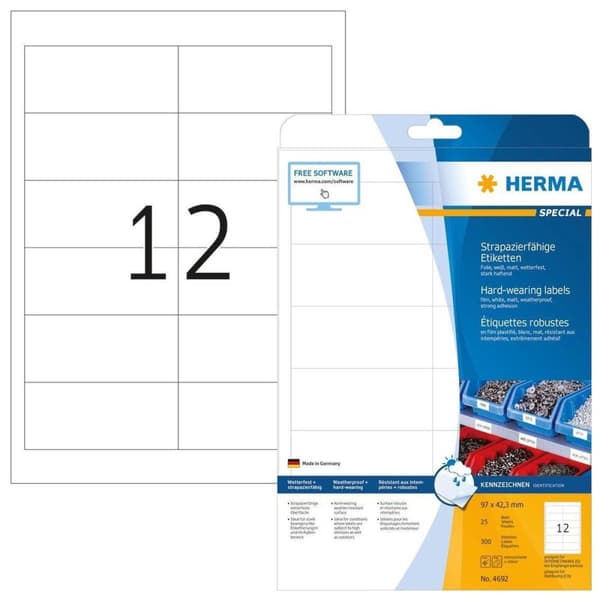 Herma folieetiketter 97x42,3 25 ark DIN A4 300 st 4692