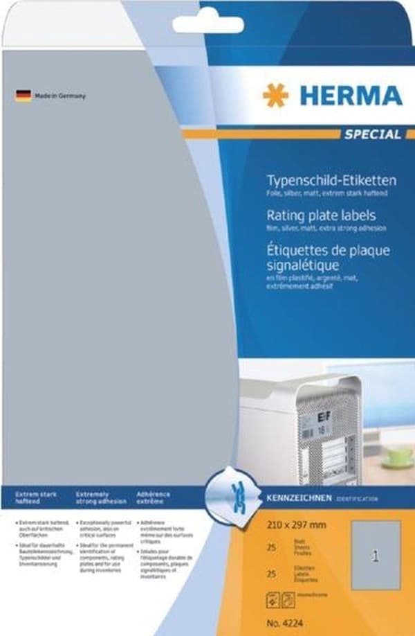 Herma Typeshield-etikett. 210X297 25 Bl. DIN A4 250 St ck 4224