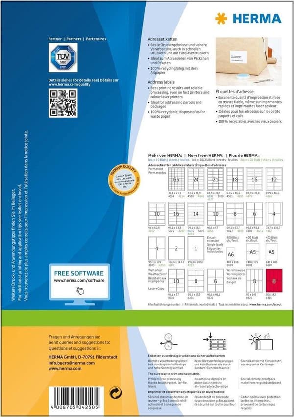 HERMA Osoitetarrat valkoinen 99,1x139 Premium A4 400 kpl.