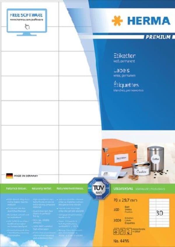 Herma skrivaretiketter Etiketter vit 70x29,7 SuperPrint 3000 st.