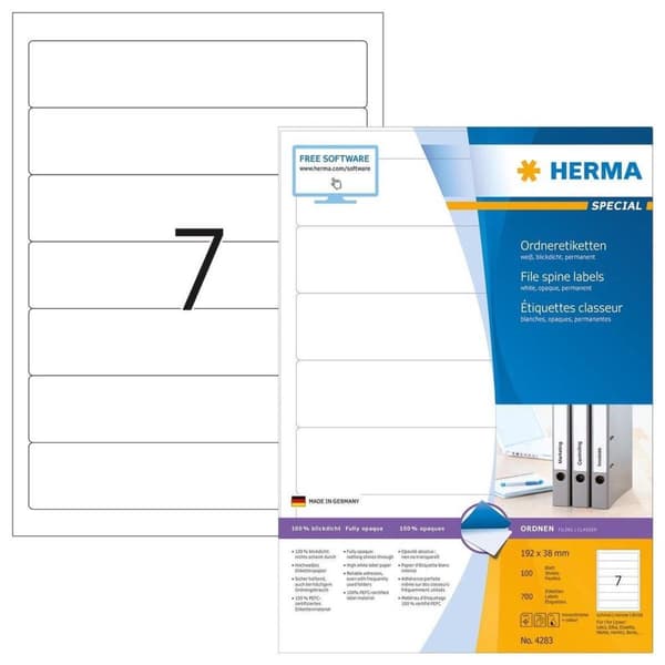 HERMA Arkistoetiketit valkoinen 192x38 A4 700 kpl.