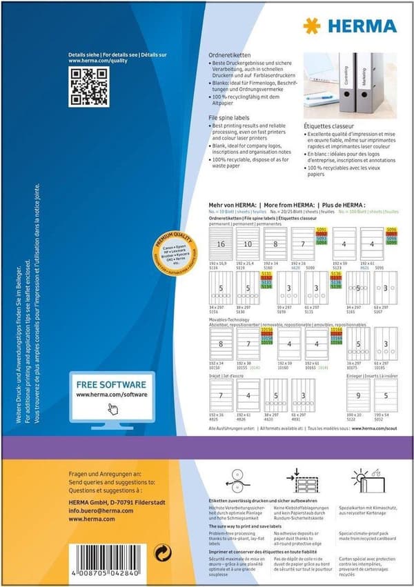 HERMA Filetiketter vit 192x61 A4 400 st.