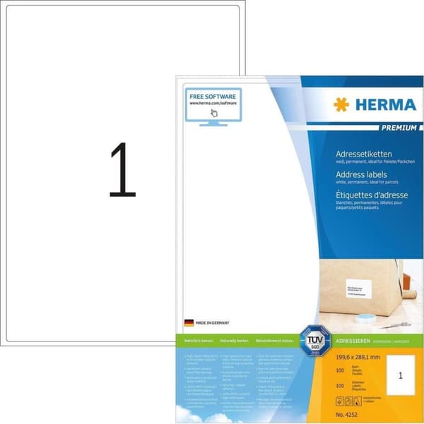 HERMA Adressetiketter vit 199,6x289,1 Premium A4 100 st.