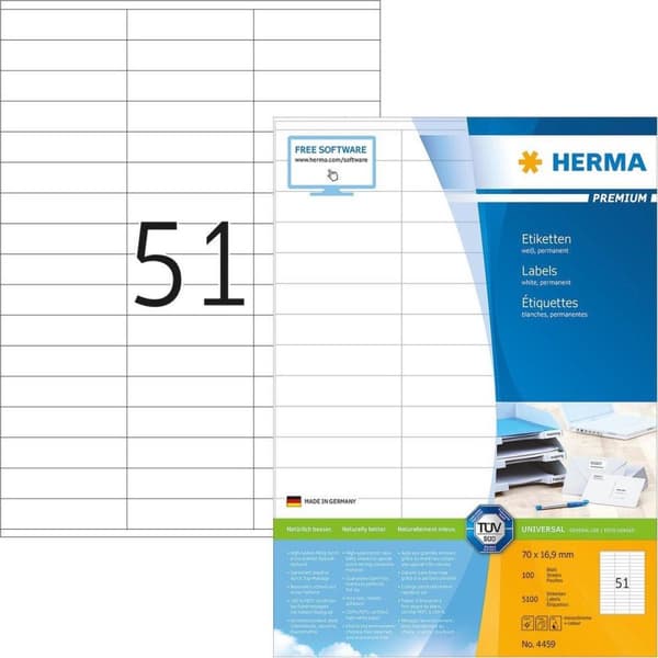 Herma Premium Etiketter 70x16,9 100 ark DIN A4 5100 st 4459