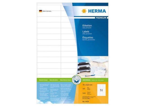 Herma Premium Etiketter 70x16,9 100 ark DIN A4 5100 st 4459
