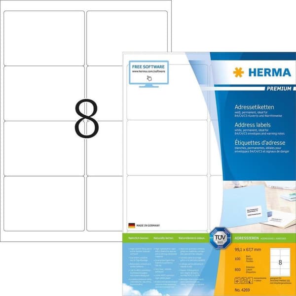 HERMA Adressetiketter vit 99,1x67,7 Premium A4 800 st.