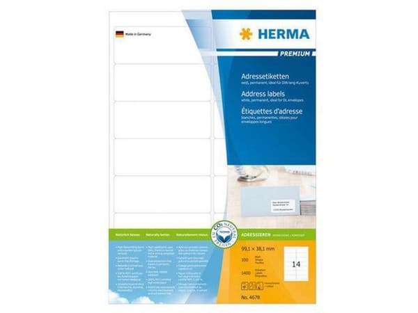 HERMA Adressetiketter vit 99,1x67,7 Premium A4 800 st.