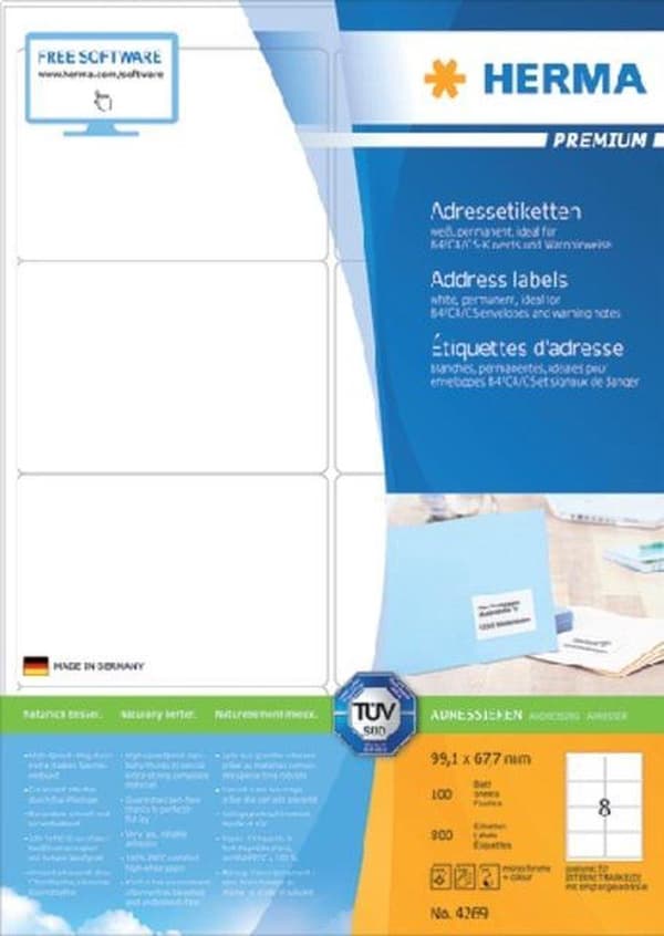 HERMA Adressetiketter vit 99,1x67,7 Premium A4 800 st.
