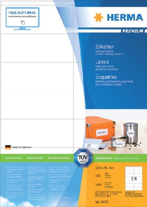 Herma Labels hvid 105x41 SuperPrint 1400 stk.