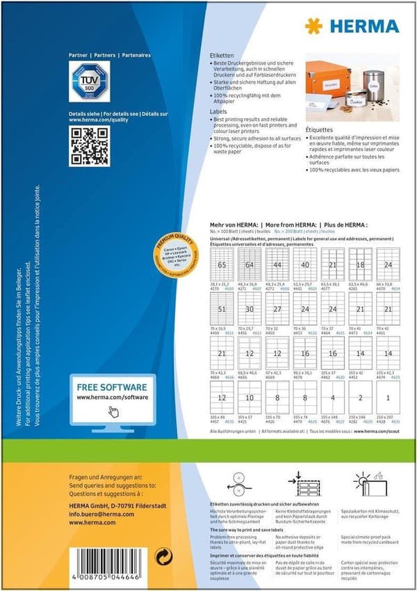 Herma Prem. Etiketter hvid 70x37 100 ark DIN A4 2400 stk 4464