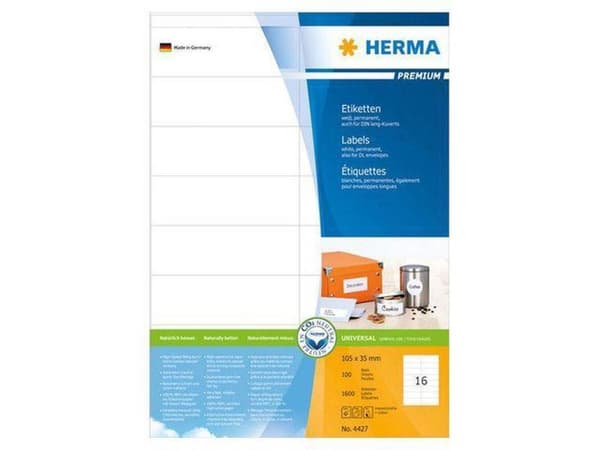 HERMA Etiketter vit 105x35 SuperPrint 1600 st. Vit självhäftande skrivaretikett