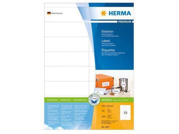 HERMA Etiketter vit 64,6x33,8 Premium A4 2400 st.
