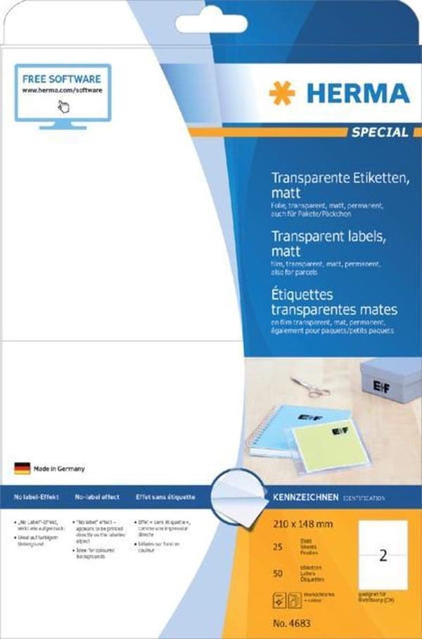 Herma printeretiketter Etiketter film transp. 210x148 SuperPrint