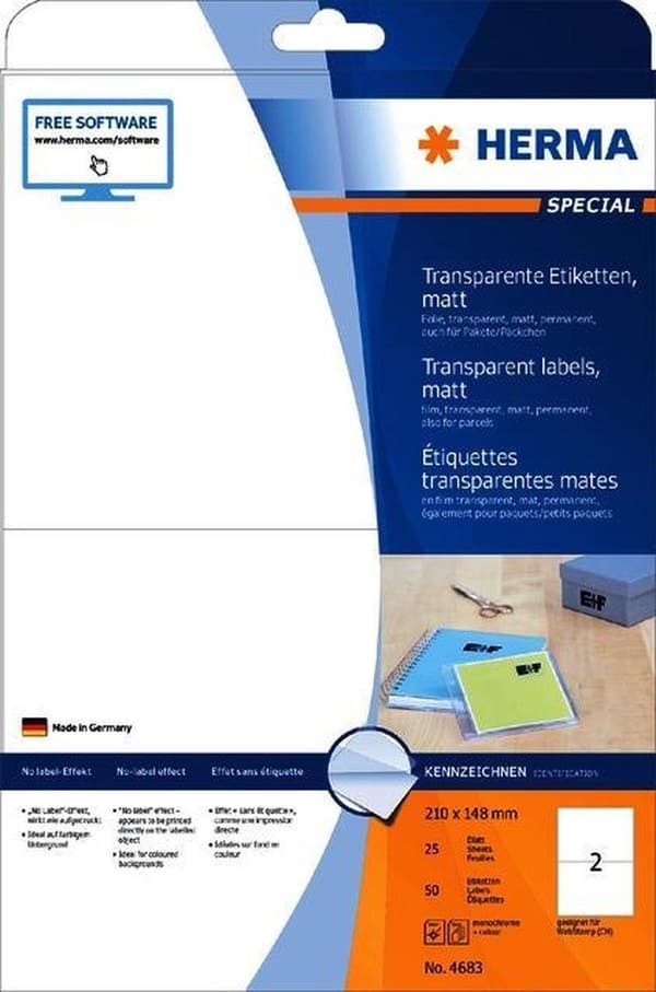 Herma printeretiketter Etiketter film transp. 210x148 SuperPrint