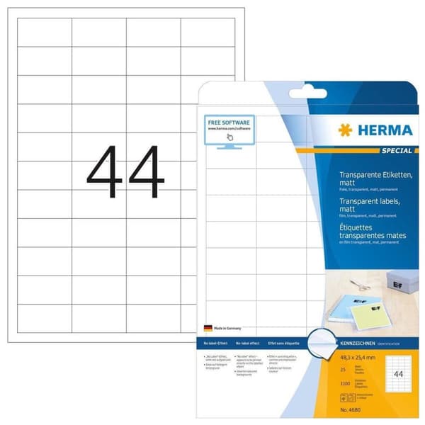 Herma transp. etiket. 48,3x25,4 25 ark DIN A4 1100 stk 4680