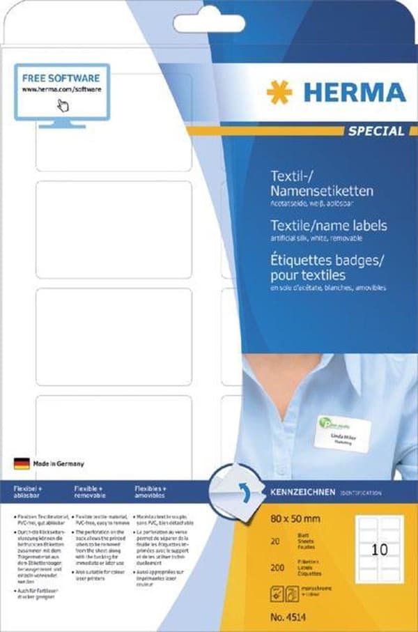 Namnskylt Etikett Herma 4514 80x50mm Vit