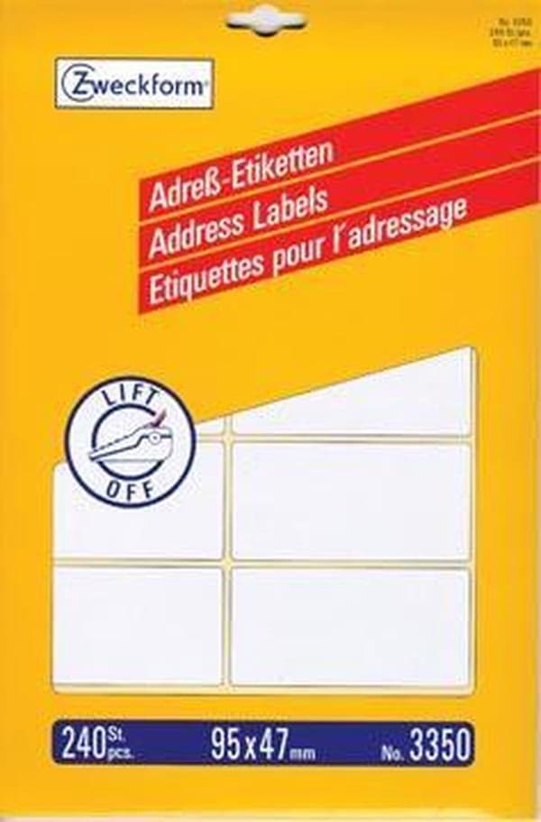 Avery adressetiketter 95 x 47 mm (bxh), vit, kartong med 240 etiketter