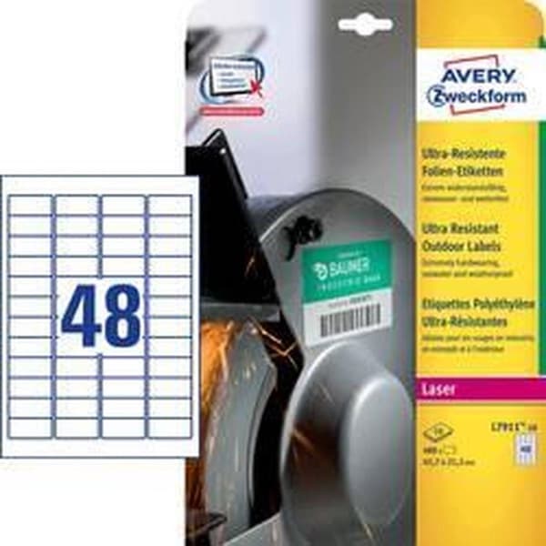 Avery ultraresistenta utomhusetiketter ft 45,7 x 21,2 mm (bxh), låda med 480 etiketter