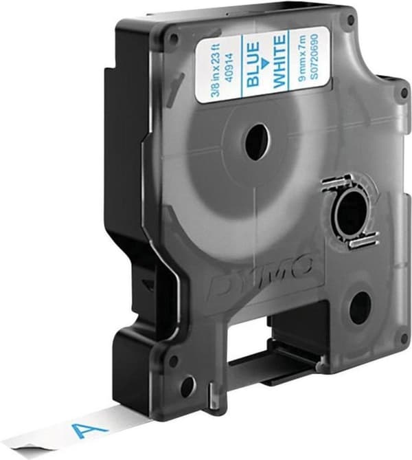 DYMO D1 -Standardetiketter - Blå på hvid - 9mm x 7m