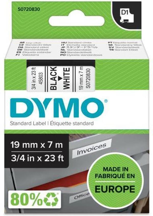 Etikettband Dymo 45803 D1 720830 19mmx7m svart på vitt