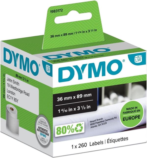 DYMO LW adressetiketter, 89 mm x 36 mm, papper, 1 x 260 etiketter
