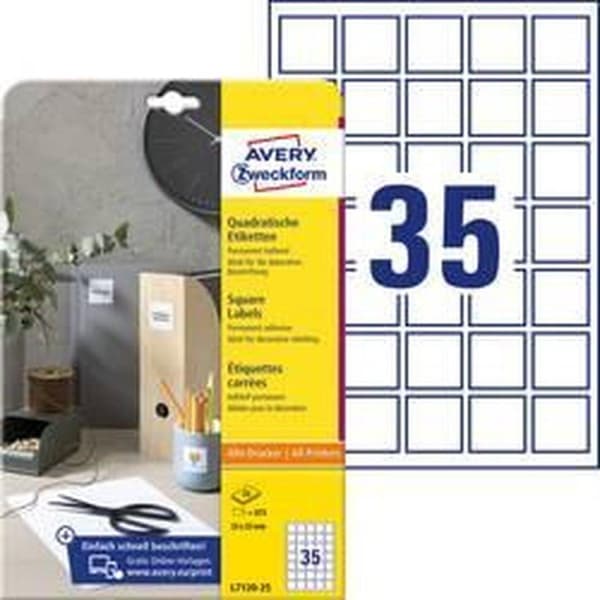 Avery Produktetiketter 35 X 35 Mm Fsc Papir Hvid 875 stk
