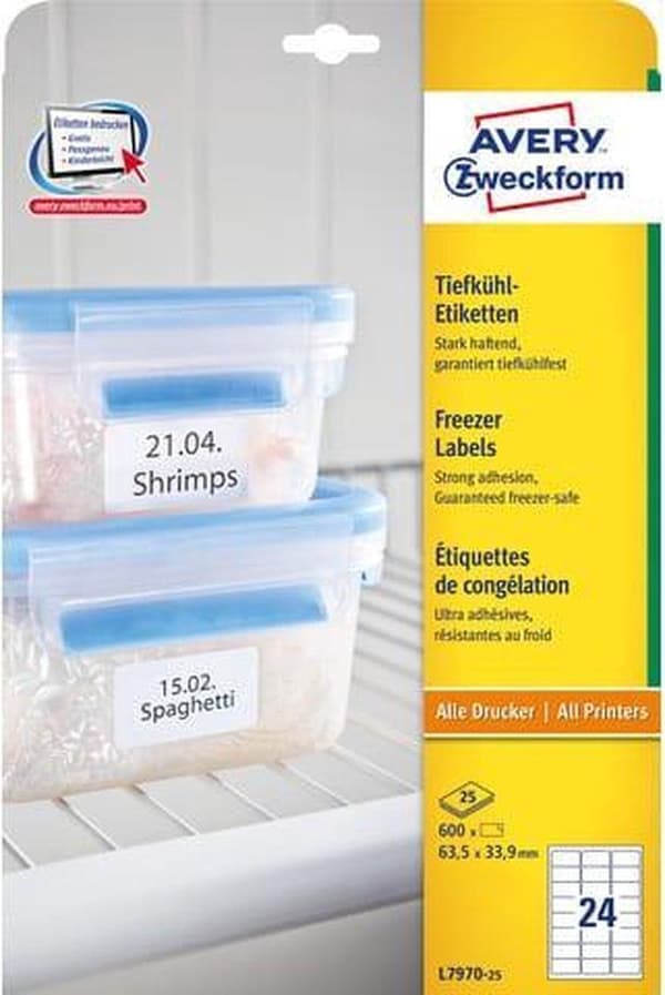 Avery frosne etiketter Ft 63,5 x 33,9 mm (bxh), hvid, æske med 600 etiketter