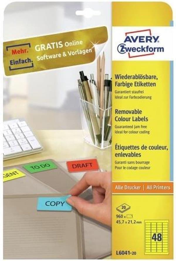 Avery Mini Labels, keltainen, 45,7 x 21,2 mm, irrotettava
