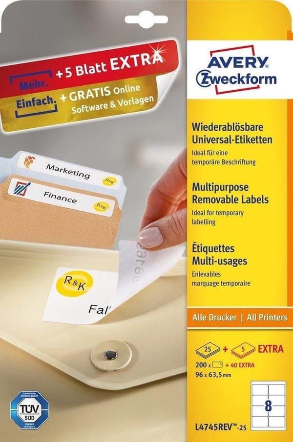 Avery aftagelige etiketter, hvide, 96,0 x 63,5 mm, aftagelige