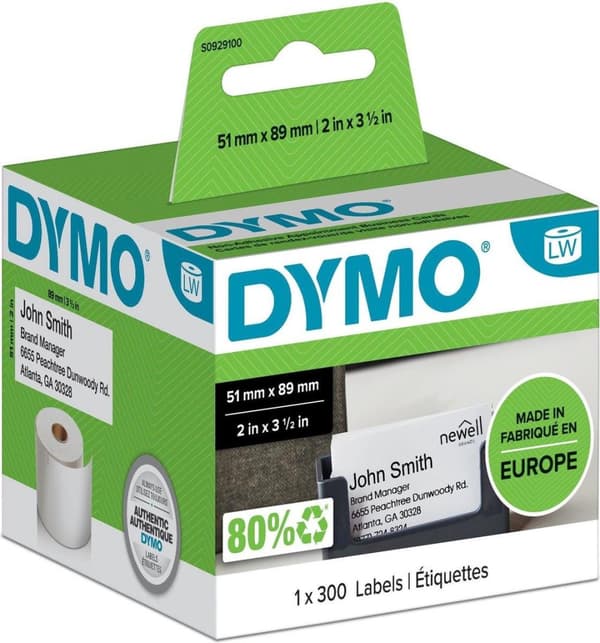 DYMO S0929100 Printeretiket Hvid Ikke-klæbende printeretiket