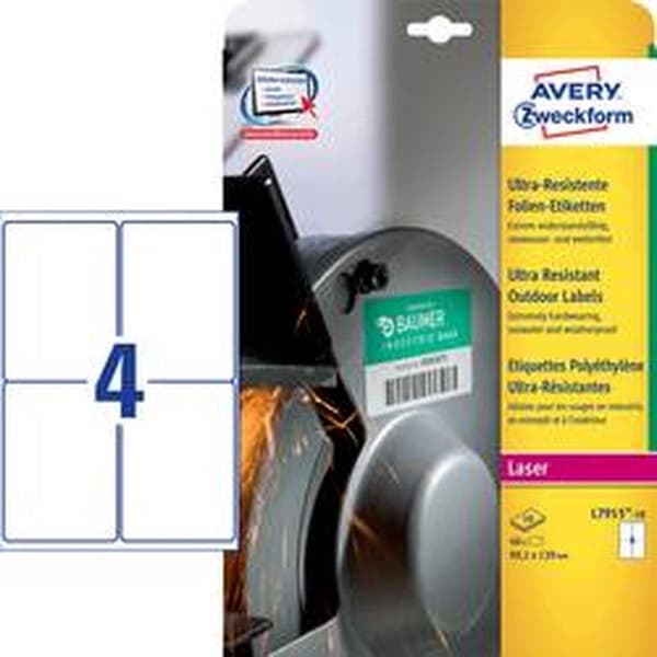 Avery ultra resistente udendørs etiketter ft 99,1 x 139 mm (bxh), æske med 40 etiketter