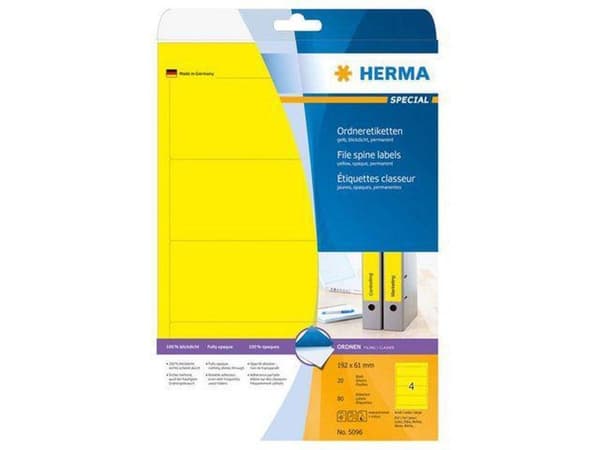 Herma mappeetiketter gul192X61 20 ark DIN A4 80 stk 5096