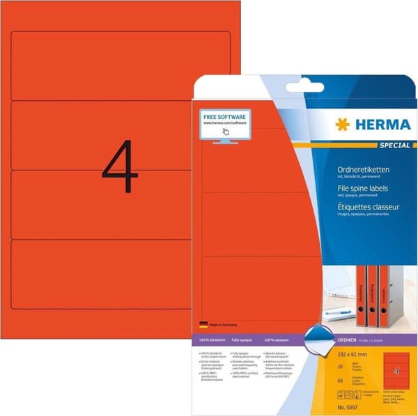 Herma viilatarrat punainen192x61 20 arkkia DIN A4 80 kpl 5097