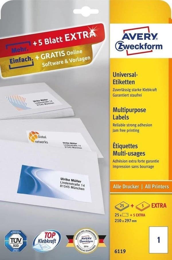 Avery Laser & Ink Jet Labels 210 x 297 mm