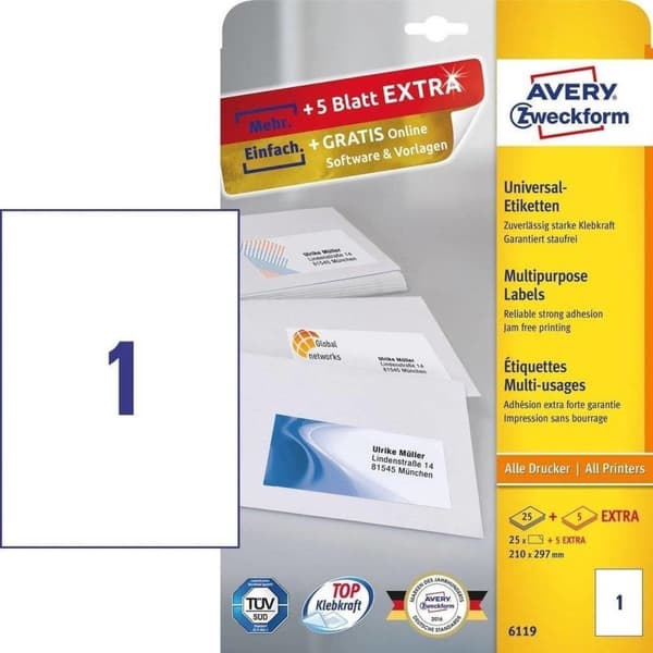 Avery Laser & Ink Jet Labels 210 x 297 mm