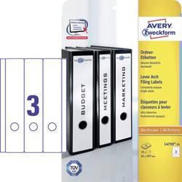 Avery File baketiketter, vit, 61,0 x 297,0 mm, permanent lim