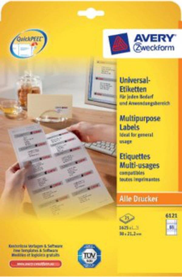 Avery white yleistarrat QuickPeel ft 38 x 212 mm, 2275 kpl (1950 + 325 extra)