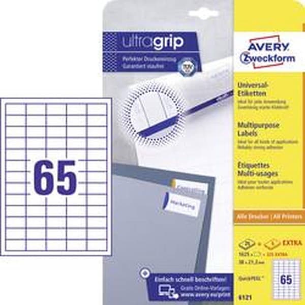 Avery white yleistarrat QuickPeel ft 38 x 212 mm, 2275 kpl (1950 + 325 extra)