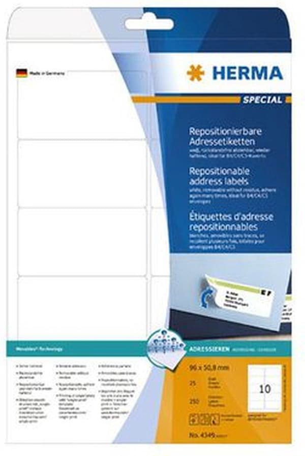 Herma Adr.Etik. Movabels 96x50,8 25 ark DIN A4 250 st 4349