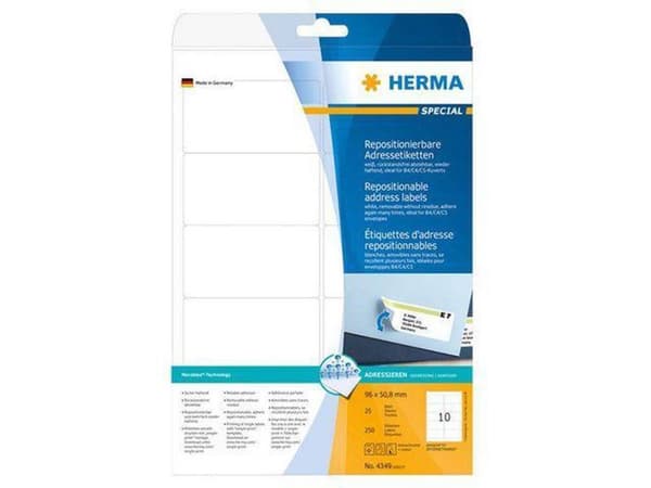 Herma Adr.Etik. Movabels 96x50,8 25 ark DIN A4 250 st 4349