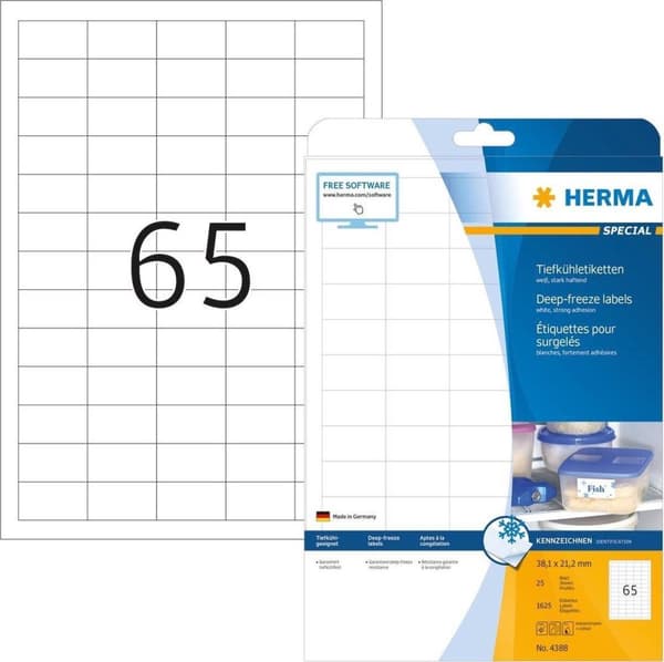 HERMA Frysta etiketter vit 38,1x21,2 A4